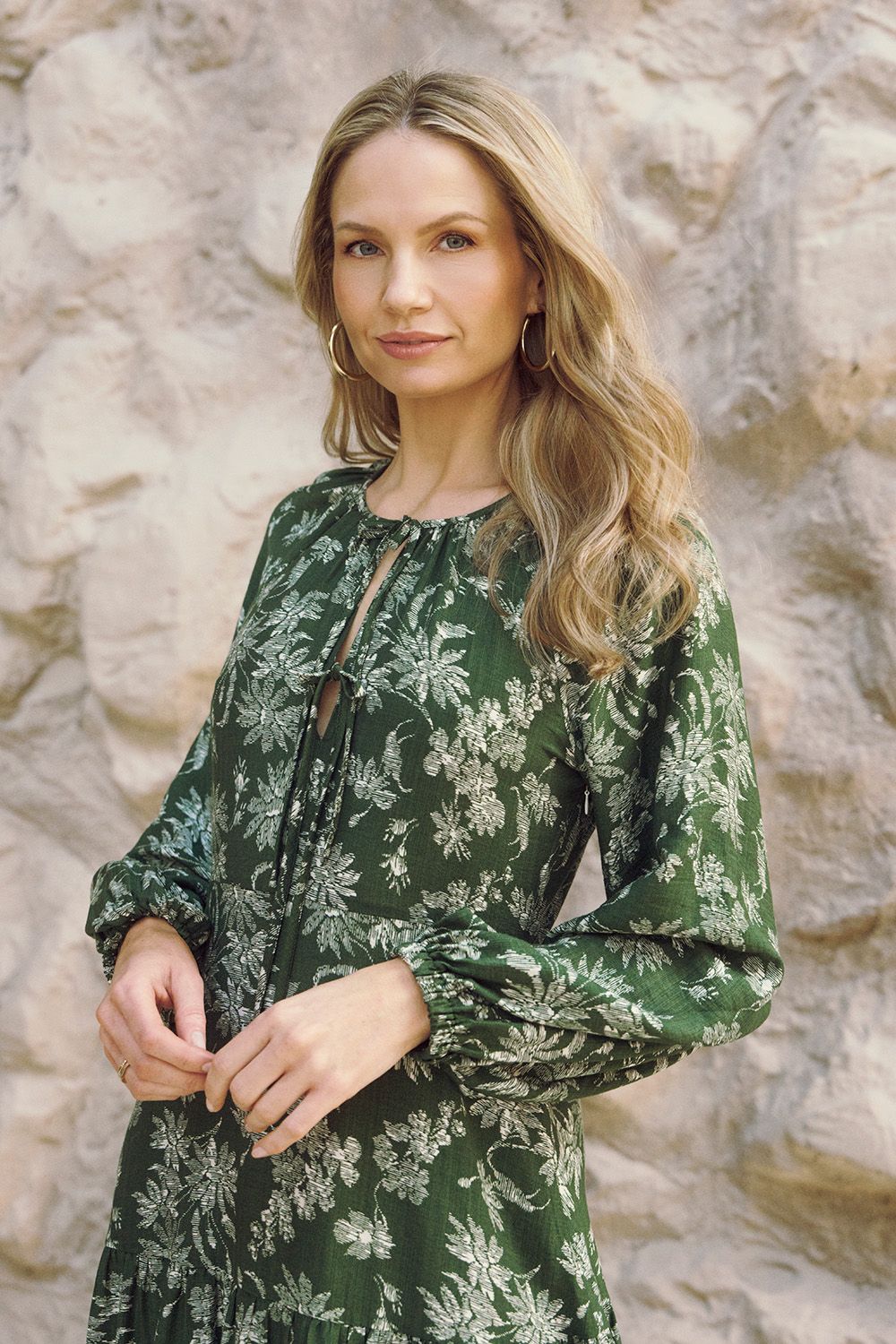 Izabel London Floral Long Sleeve Tie Neck Maxi Dress