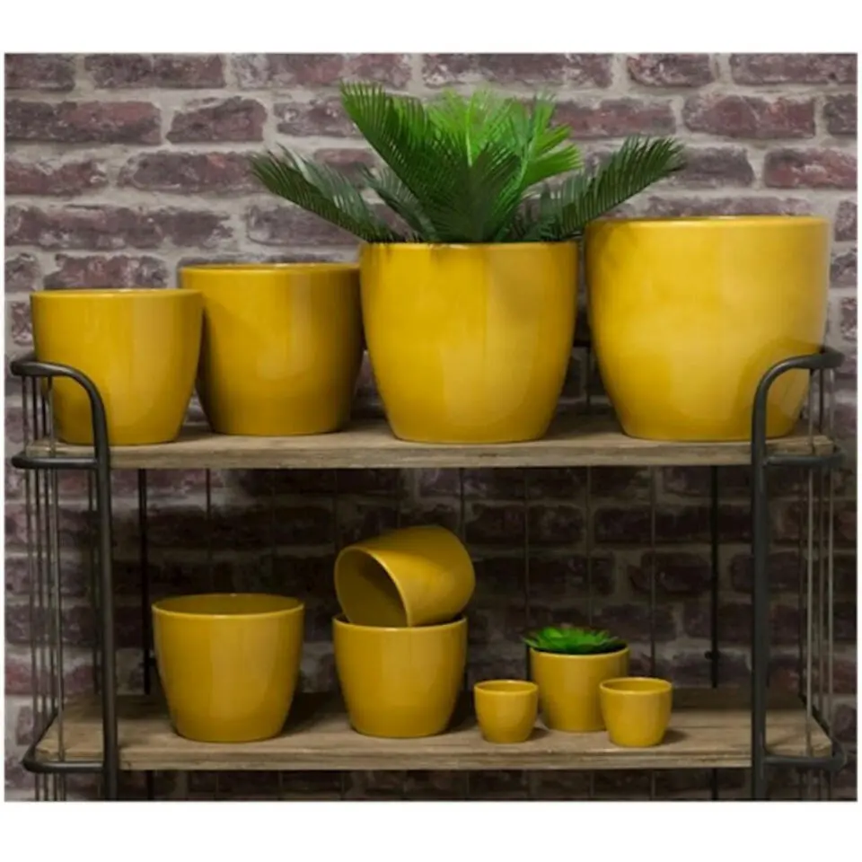Floran Bloempot schaal - glanzend - geel - keramiek - kamerplant