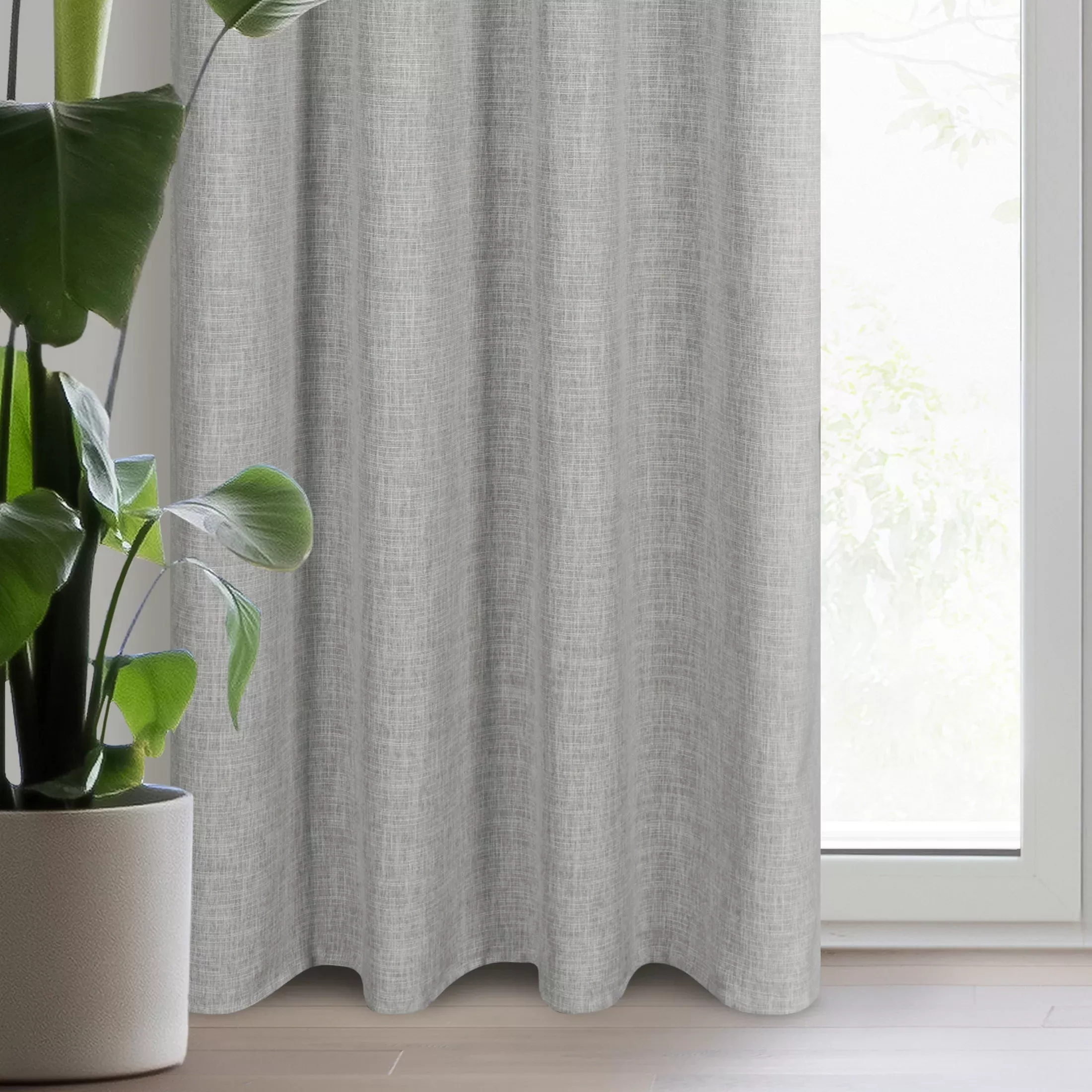 Zasłona szara z lnianym splotem w stylu eko 140x250 cm przelotka - ROMA