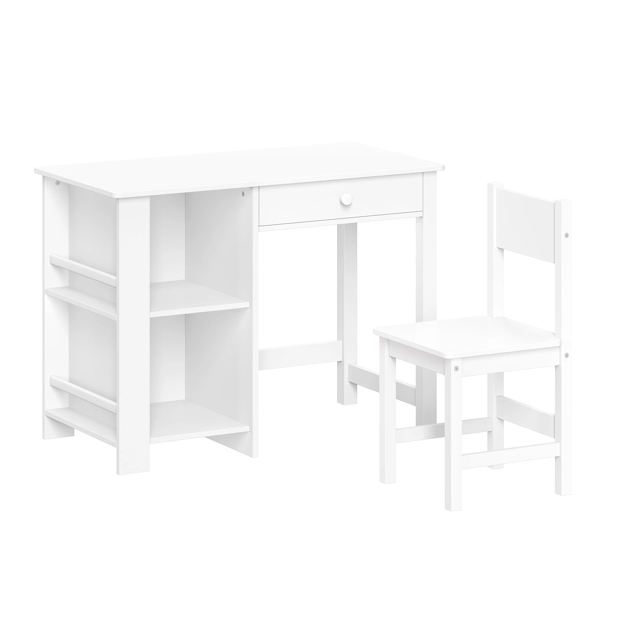 RiverRidge Kids Desk and Chair Playroom Set with 2 Art Storage Cubbies and 2 Side Bookshelves - White