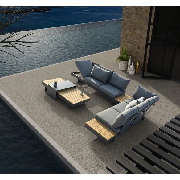 Loungemöbel-Gruppe, Gartenmöbellounge, grau, teak