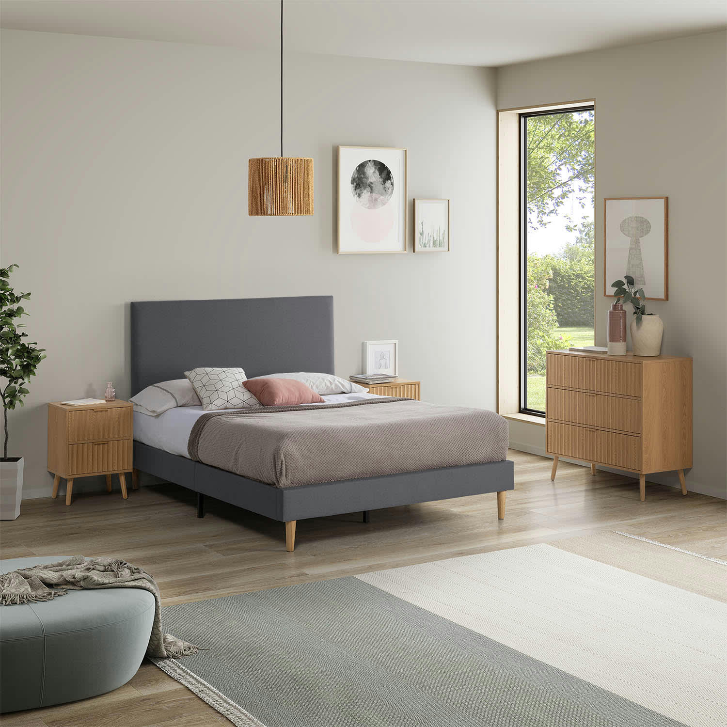 AURA - Tête de lit recouverte de tissu Gris Foncé 140x60 cm