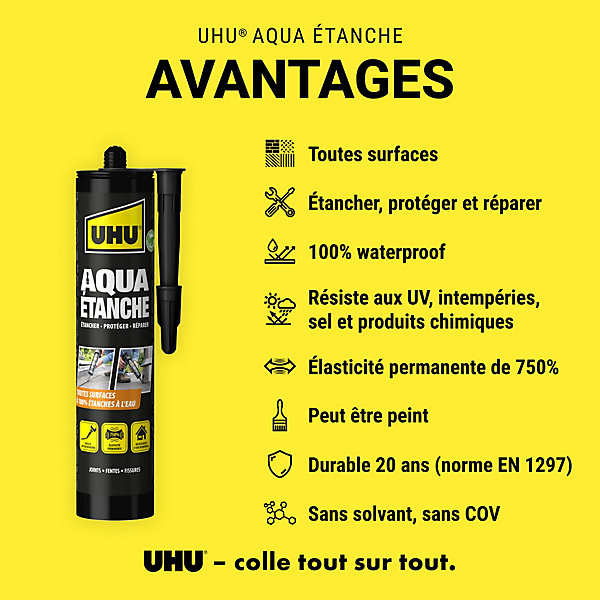 Enduit d'étanchéité noir UHU Aqua étanche cartouche de 310g