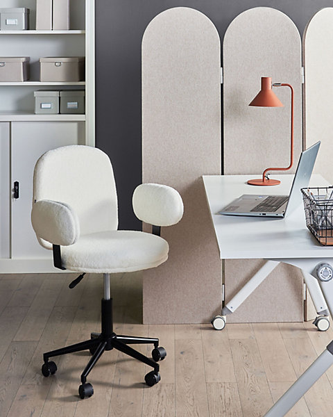 Chaise de bureau MORAGA Bouclé Blanc cassé