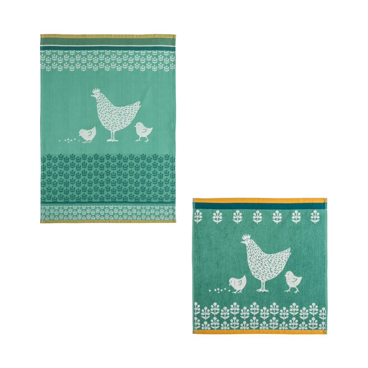 COCOTTE - Lot torchon et carré éponge en jacquard de coton vert 50x75
