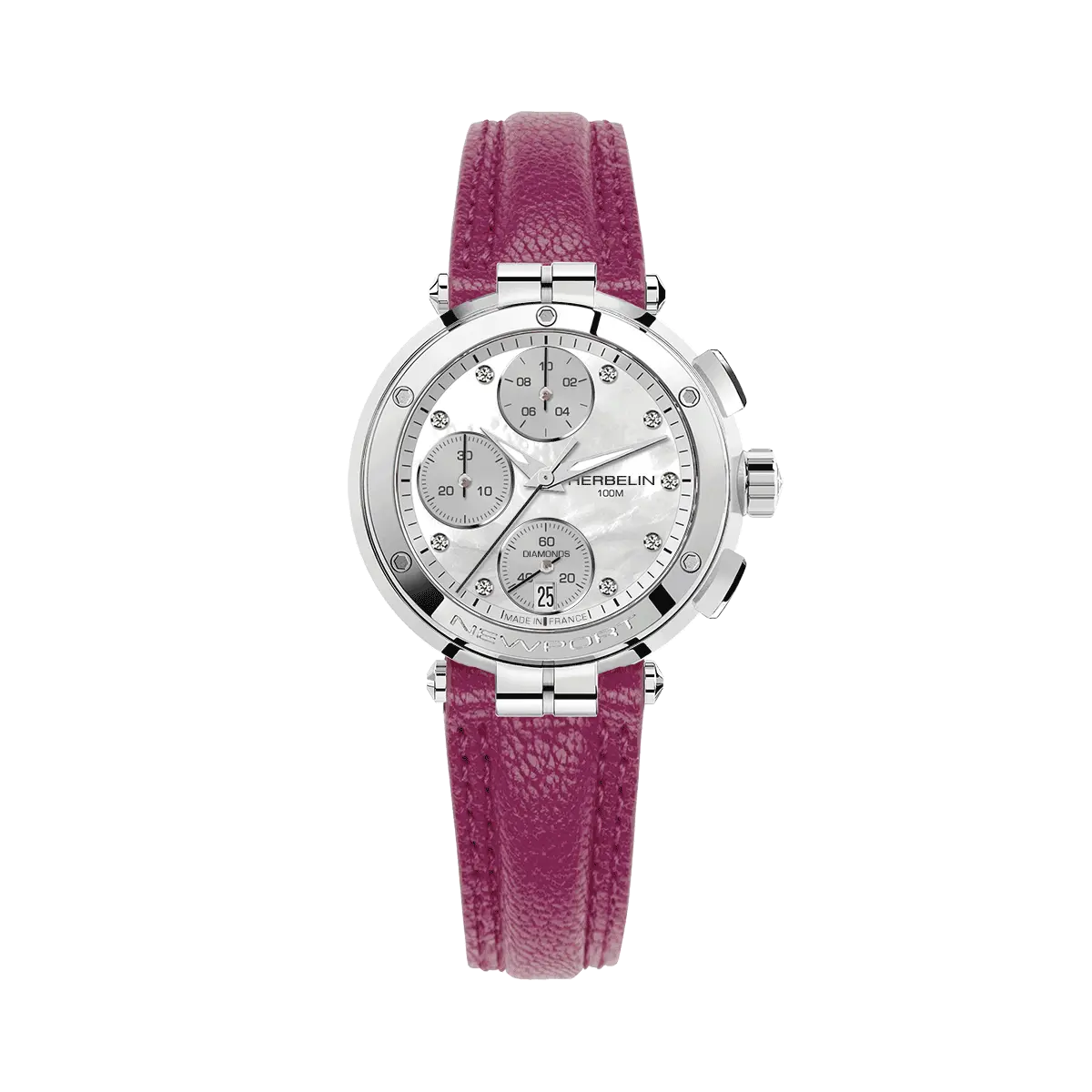 NEWPORT – CHRONO LADY – ACIER, DIAMANTS & CUIR