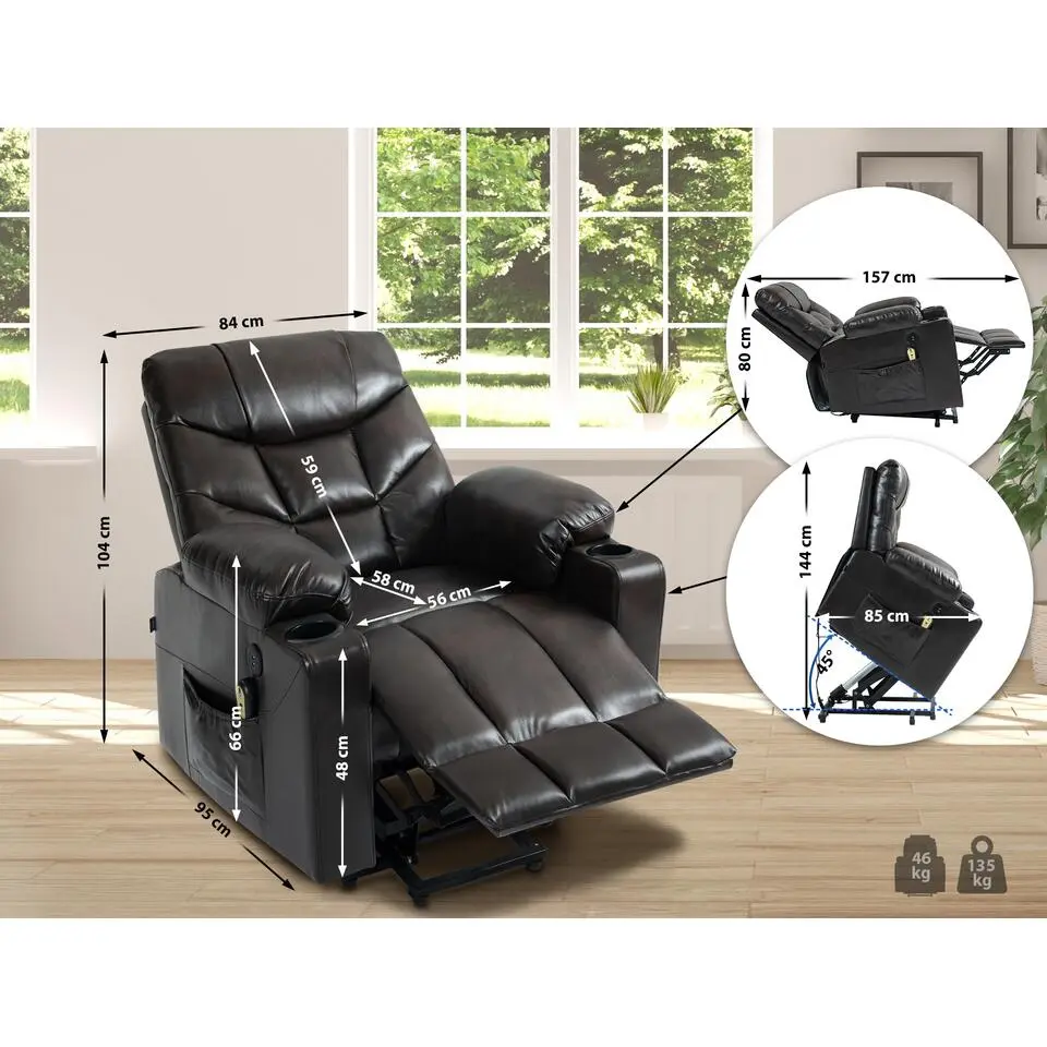 CLP Fauteuil Andover zwart Frame - Kunstleer - bruin