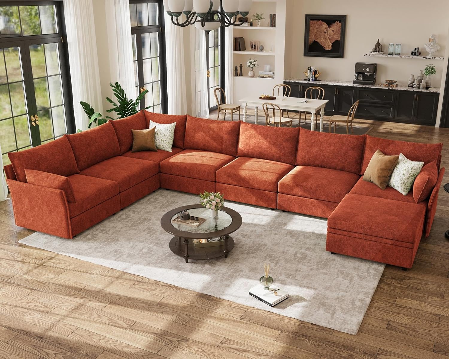 ABCASA 167.5 Oversized Modular Sectional Sofa, U Shaped Convertible Couch with Movable Ottoman, Large 8 Seat Corner Couches for Living Room Deep Seat Terracotta Chenille