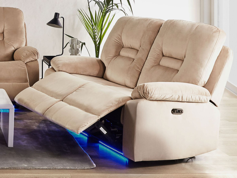 Sofa z elektryczną funkcją relaksu Welur Piaskowy z portem USB dla 2 osób