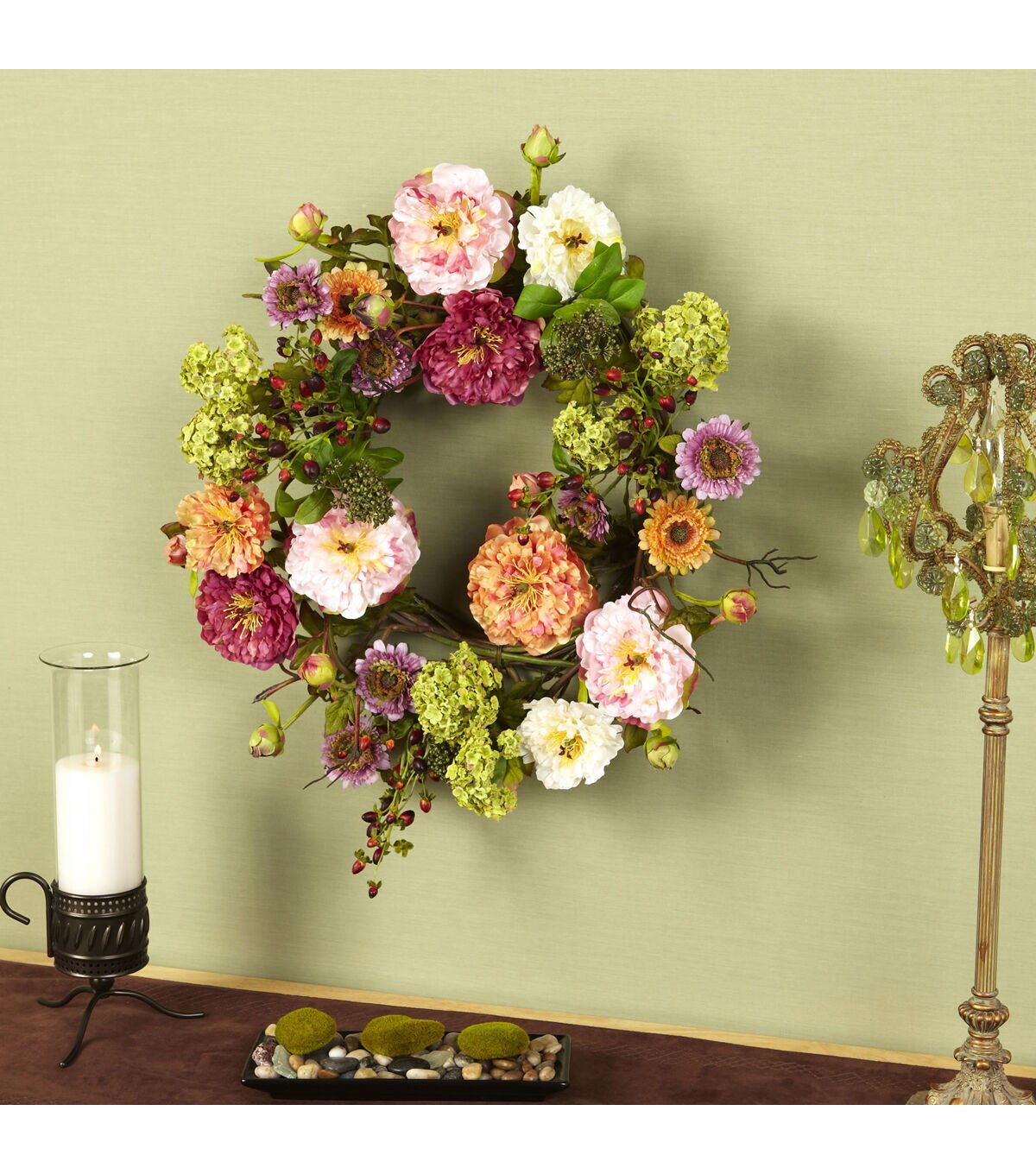 Nearly Natural 24 Peony Wreath