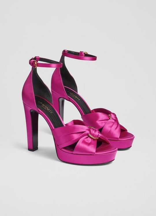 Aysha Pink Satin Platform Sandals