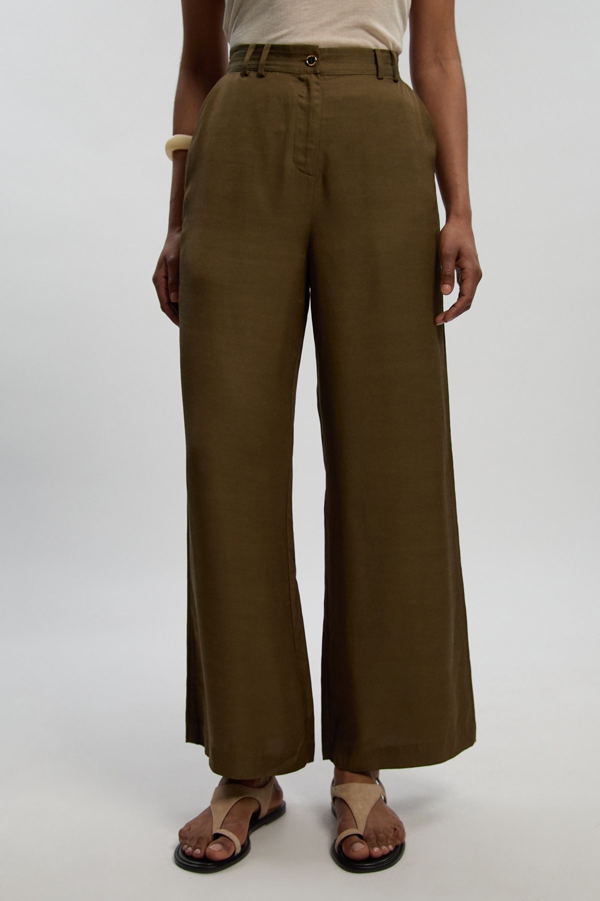 KarenMillen Premium Viscose Linen Woven Straight Leg Trouser