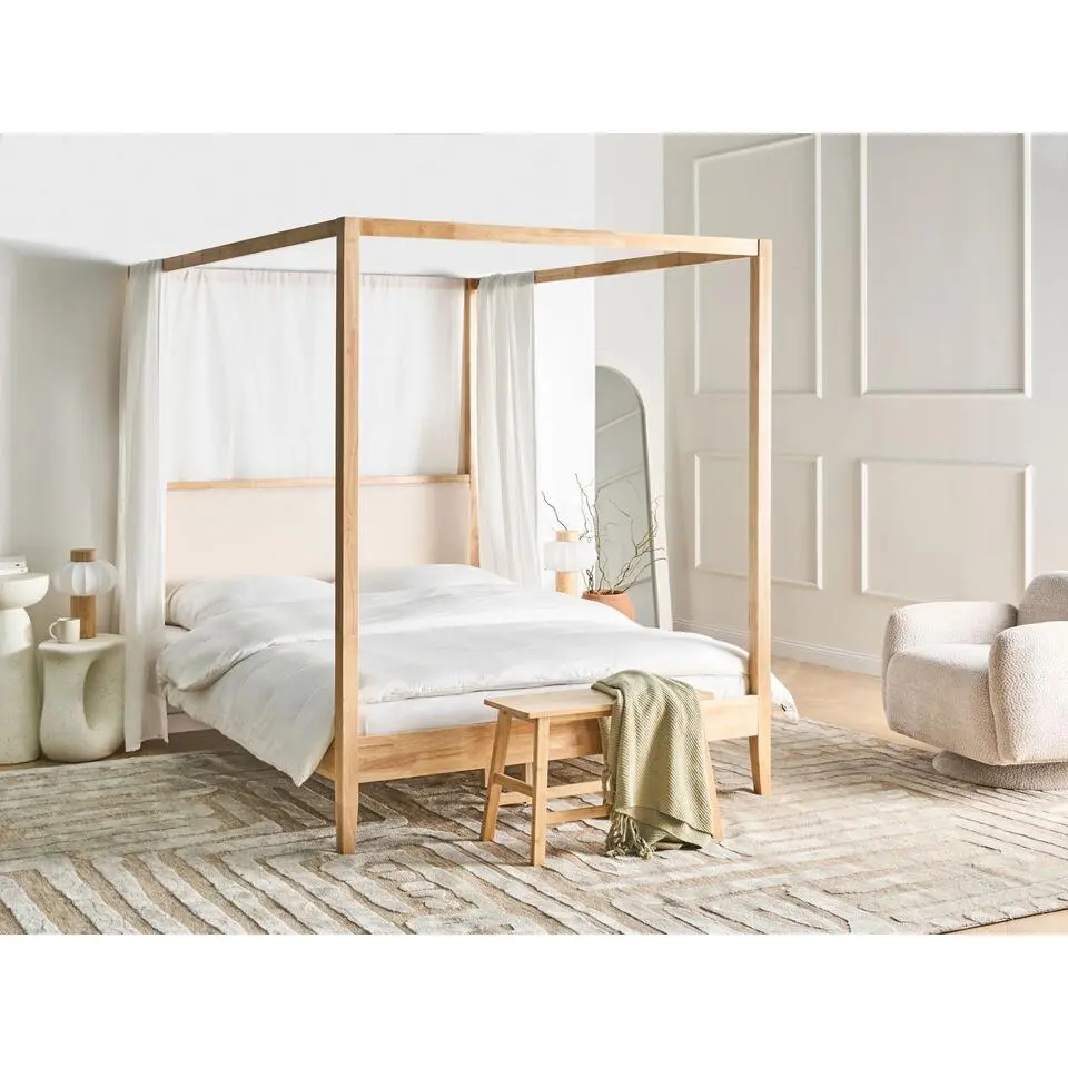 HAILLICOURT - Hemelbed - Lichtbruin - 160 x 200 cm - Rubberhout