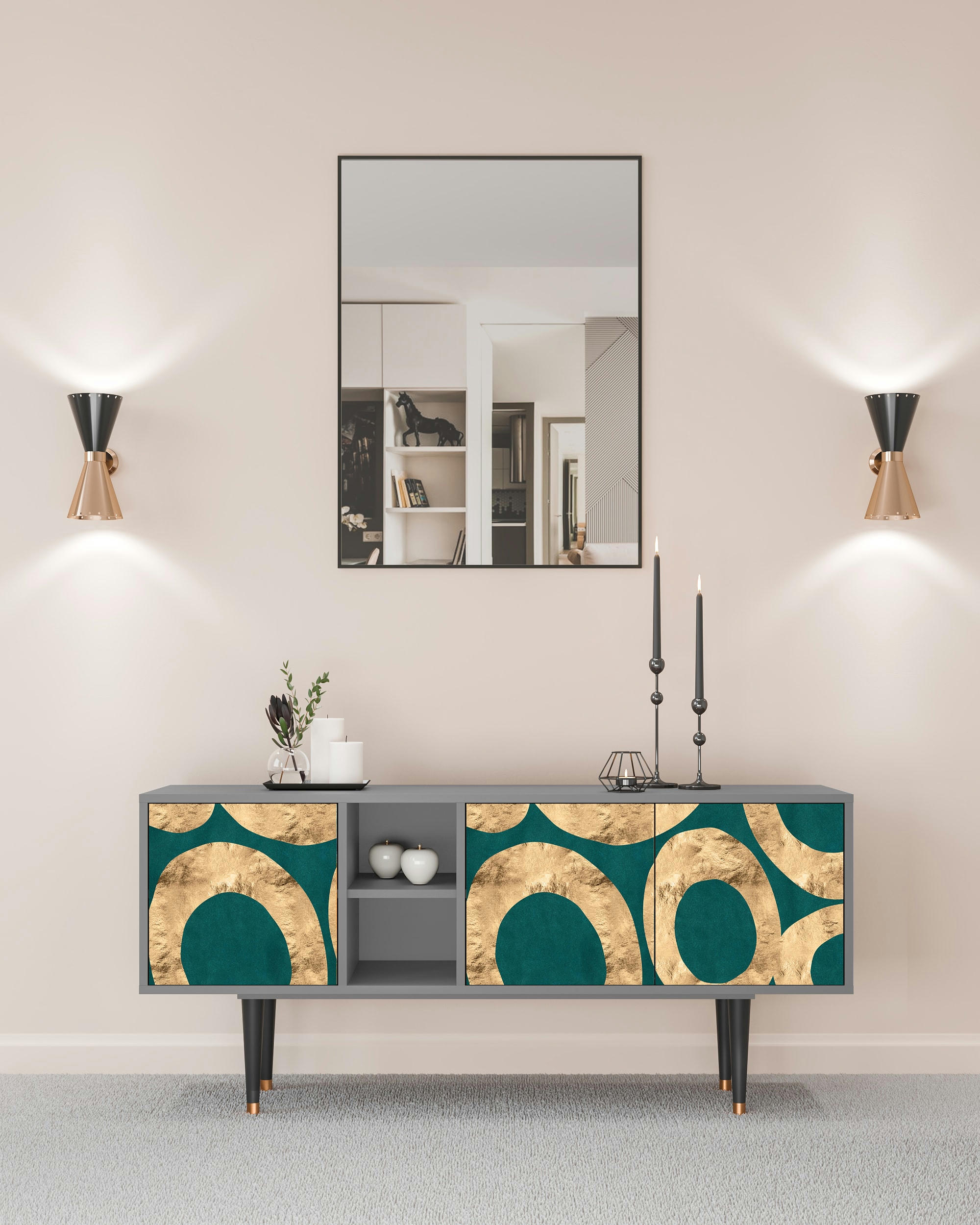 ZIRCON SPHERE - Meuble TV  bleu-vert 3 tiroirs L 150 cm