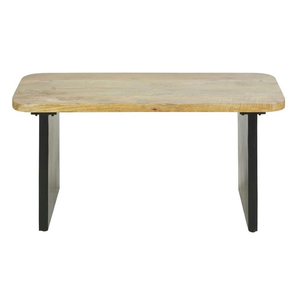 - Petit banc en bois de manguier et métal noir