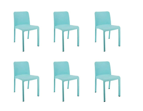 Lot de 6 chaises de jardin empilables en résine coloris bleu azul - Longueur 48 x Profondeur 53 x Hauteur 80 cm