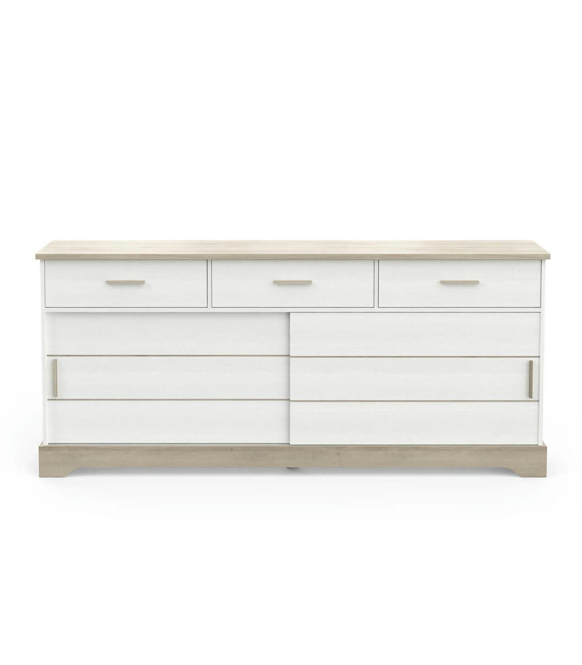 COTTAGE - Buffet 2 Portes Coulissantes 3 Tiroirs L200 cm - Décor blanc et chêne