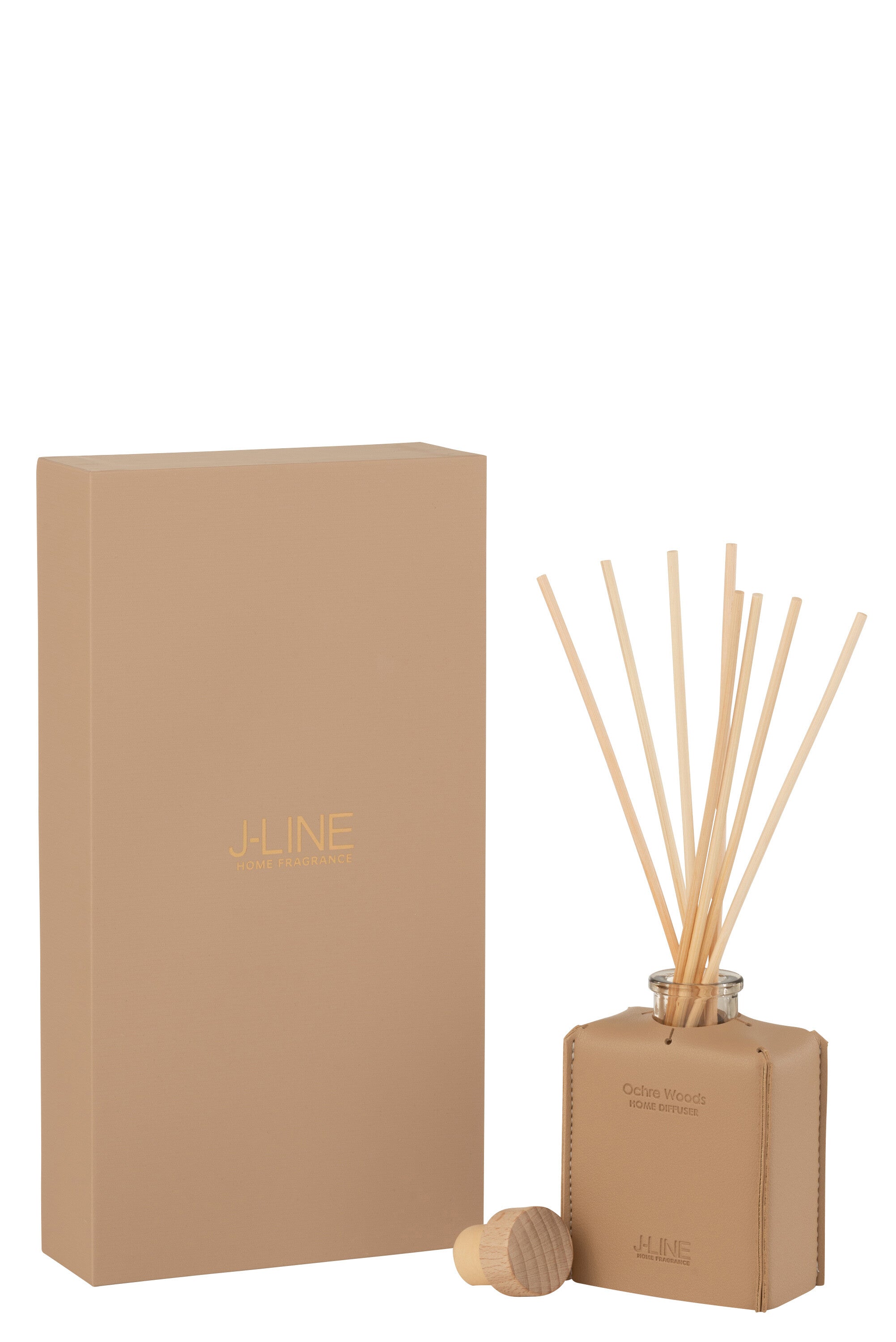 J-Line geurolie + stokjes - Ochre Woods -leder - bruin - 100ml