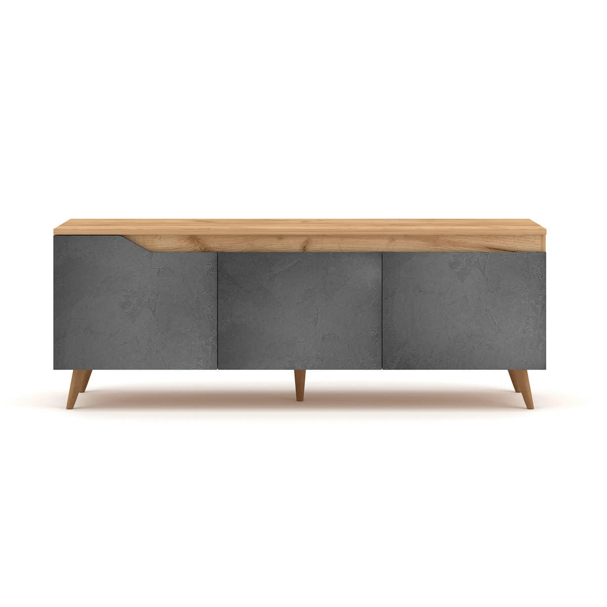 - Meuble tv 3 portes 140 cm naturel et gris