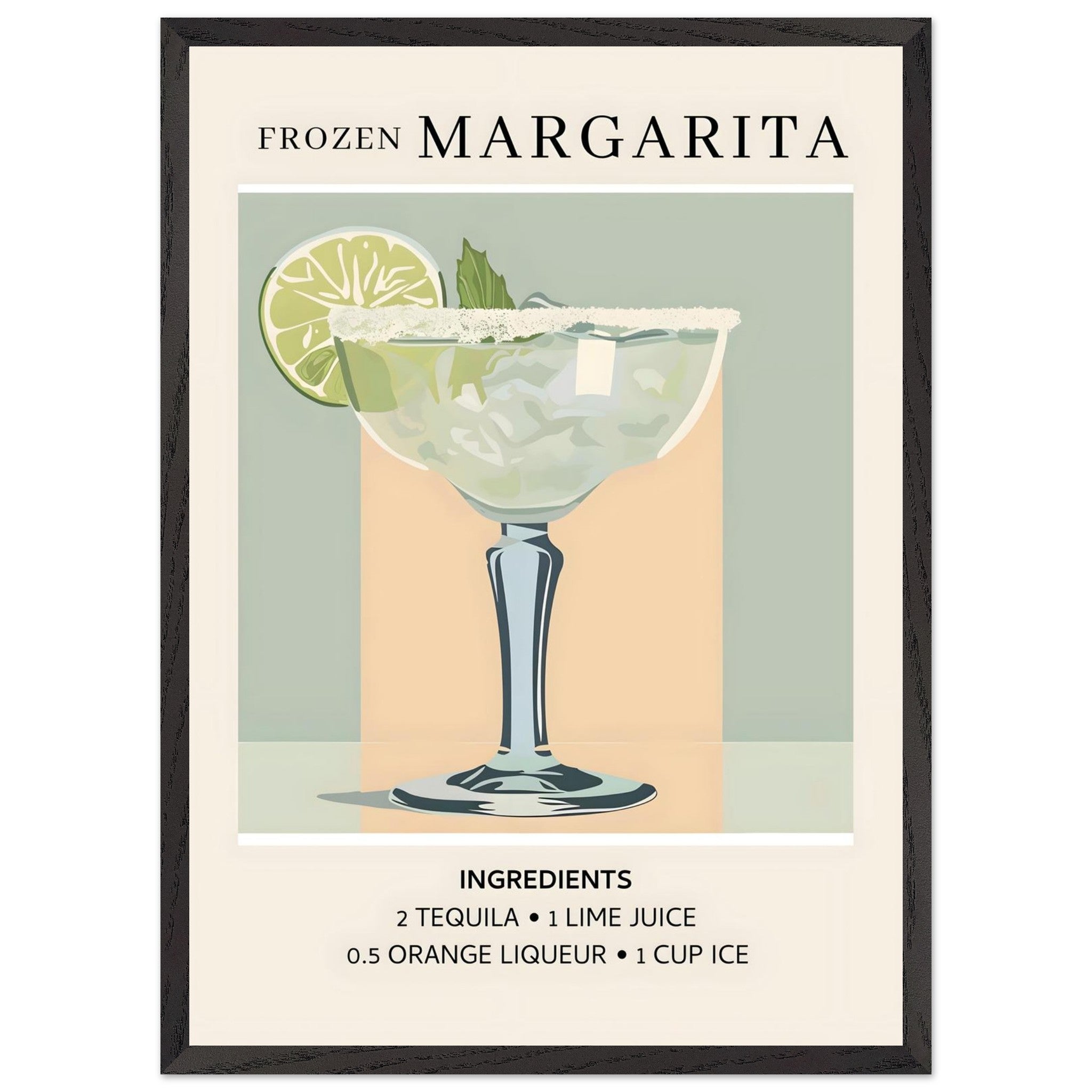 Artfulprints Poster met Lijst Frozen Margarita cocktail I - Ingrediënten  - 50x70 cm - Groen