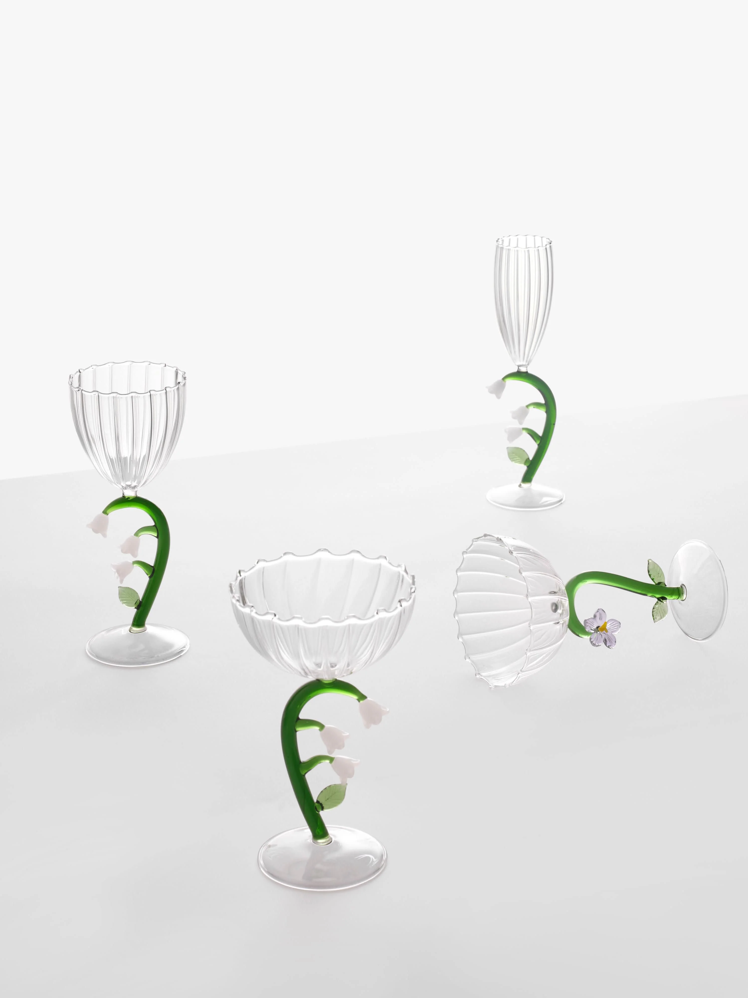Handgefertigtes Champagnerglas Botanica aus Borosilikatglas