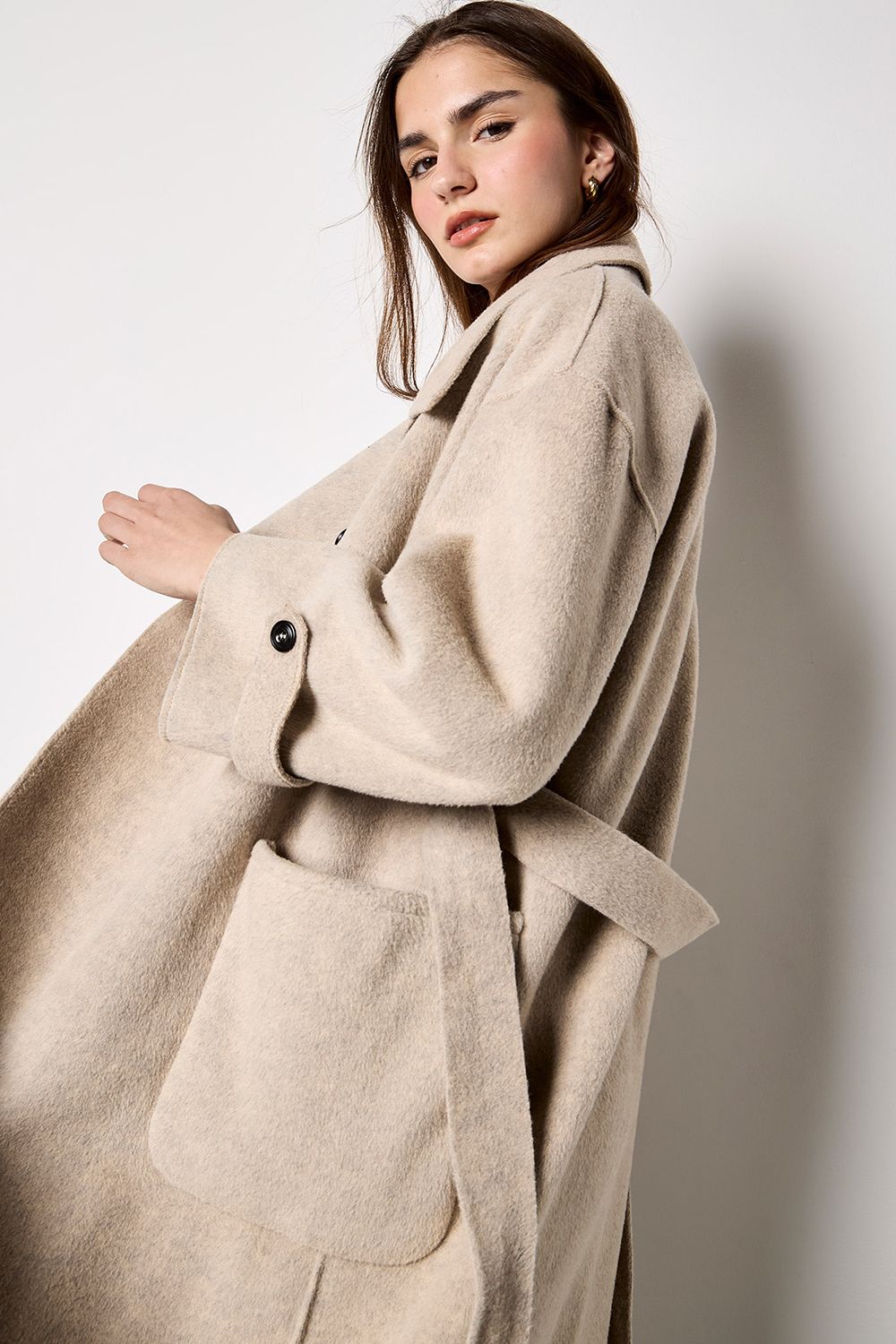 Apricot Soft-Touch Long Trench Coat