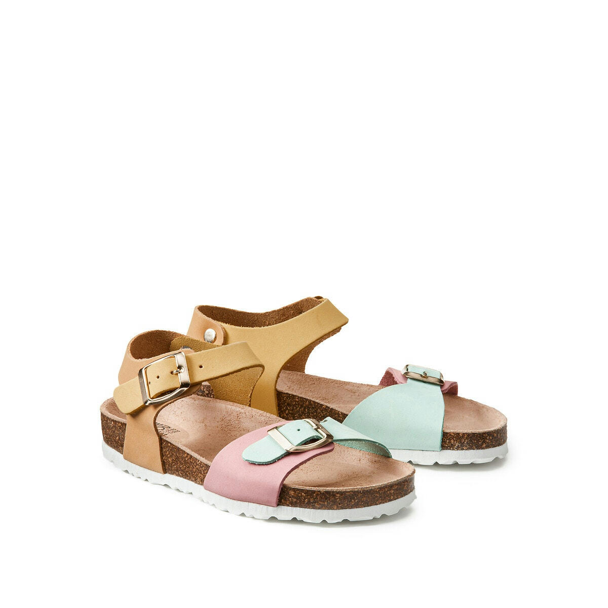 Sandales plates multicolores en cuir
