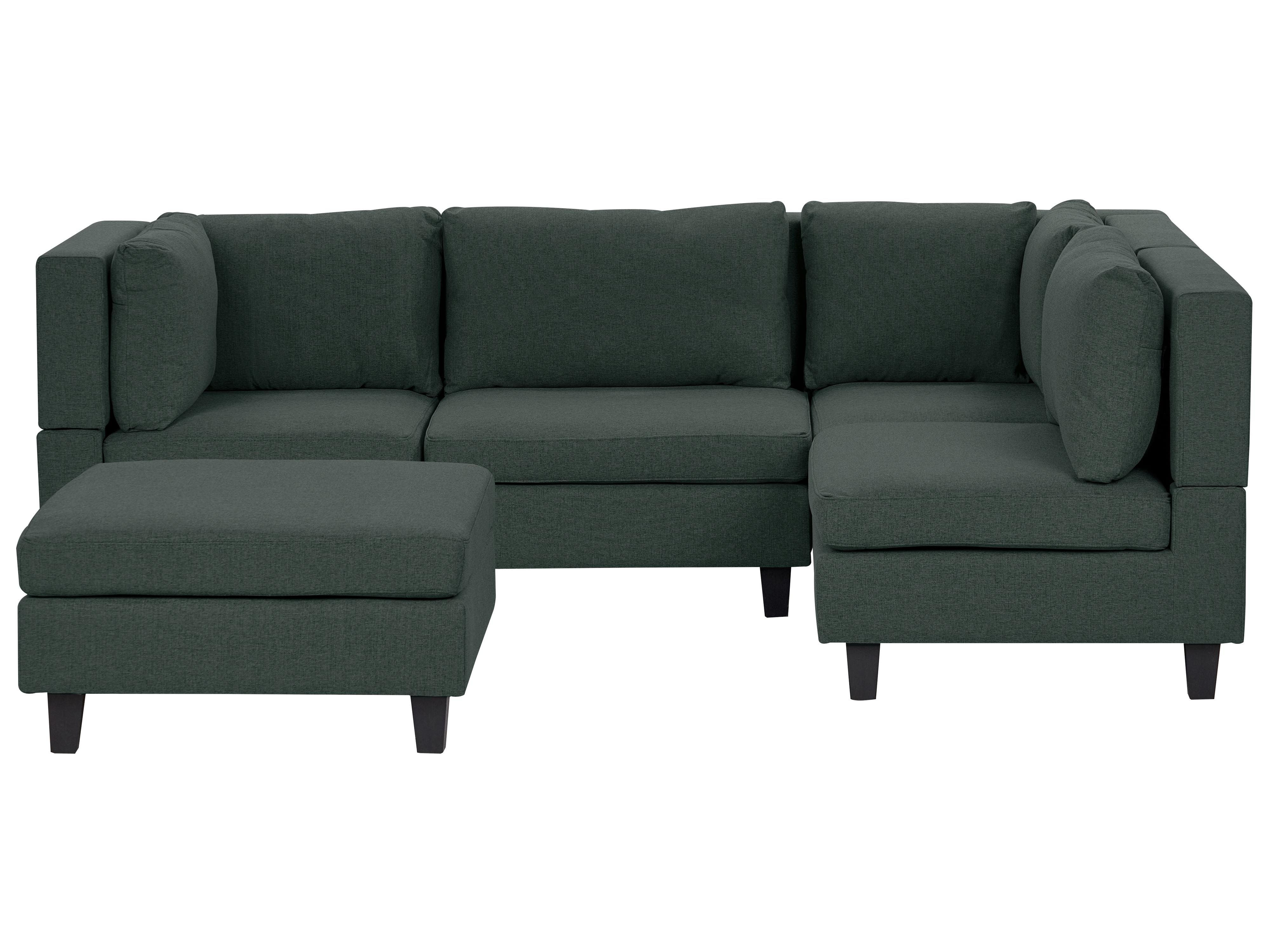Modular Corner Sofa 4 Seater UNSTAD Fabric Dark Green with Ottoman Left Hand