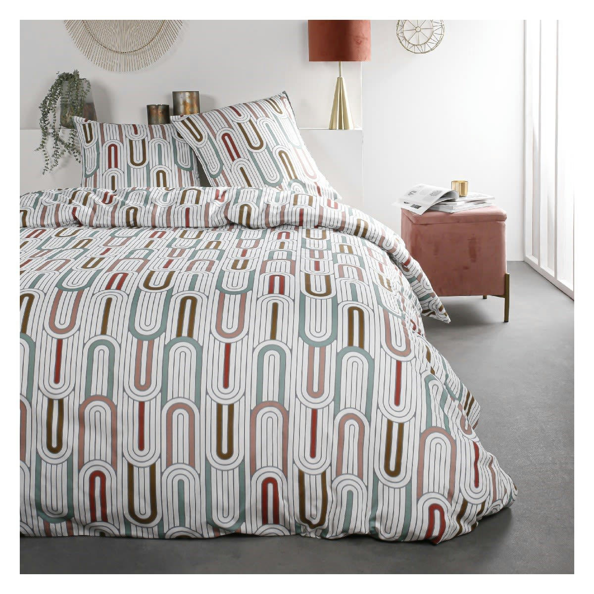 SUNSHINE - Parure de lit 2 personnes imprimé en Coton Blanc 220x240 cm