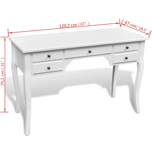 NNEVL Wooden French Desk with Curved Legs and 5 Drawers