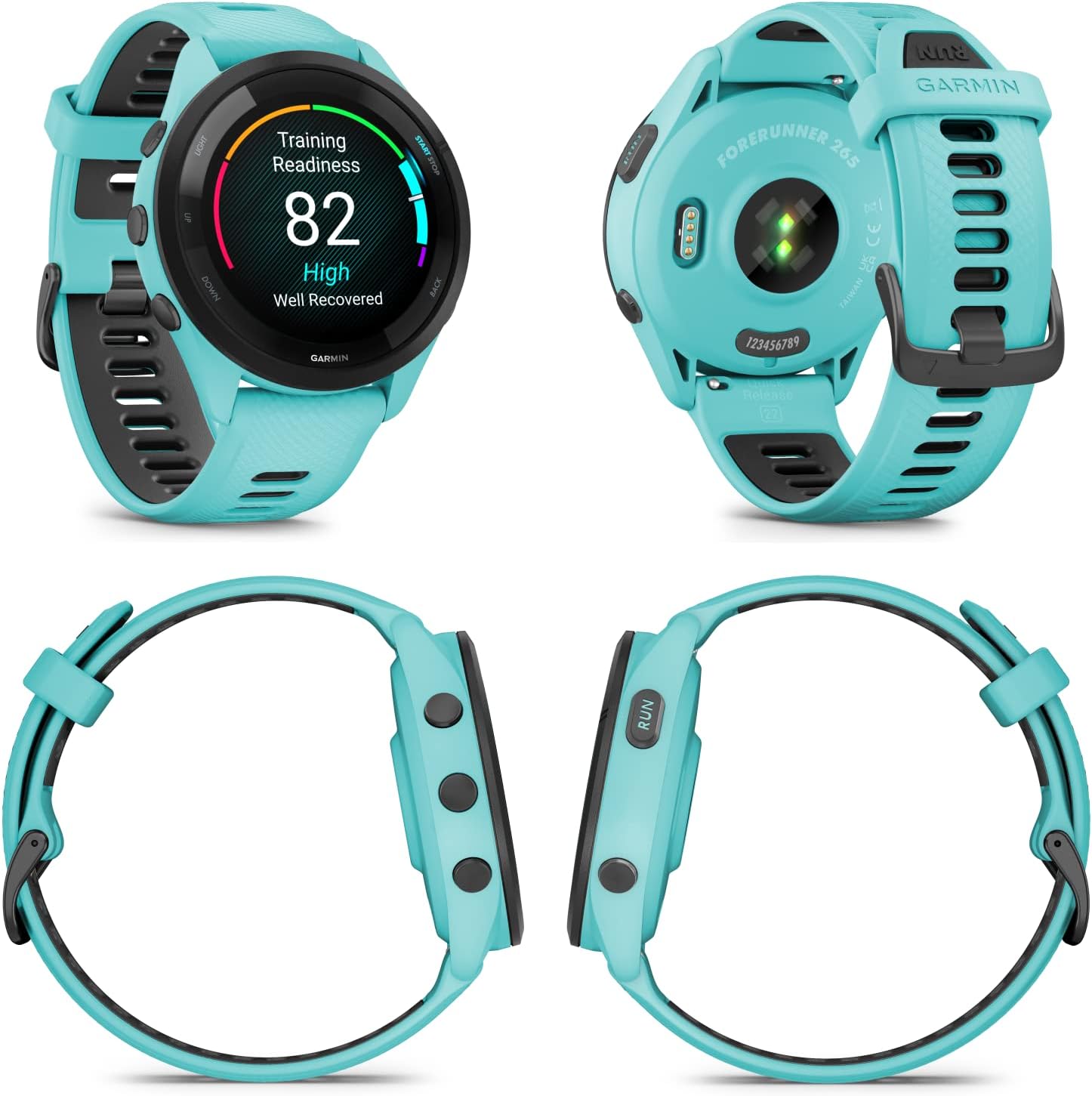 Wearable4U Garmin Forerunner 265 Music GPS Running 46 mm Smartwatch  Aqua with AMOLED 1.3 in Touchscreen Display Black Earbuds Bundle