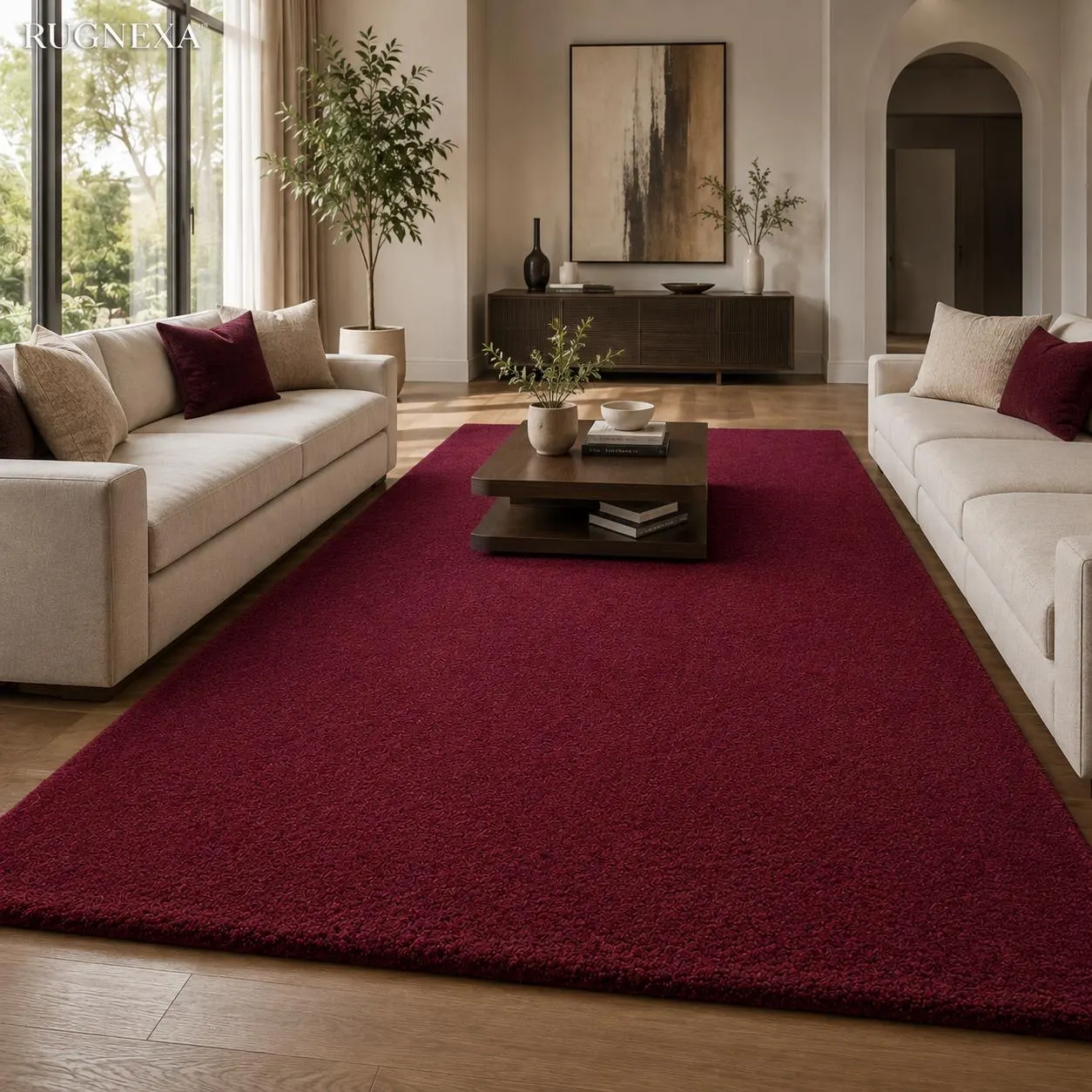 Burgundy Wool Rug, Hand Tufted Area Rug, Wine Red Carpet, Oxblood Modern Rug, Minimalist Living Room & Bedroom Rug, Custom Size