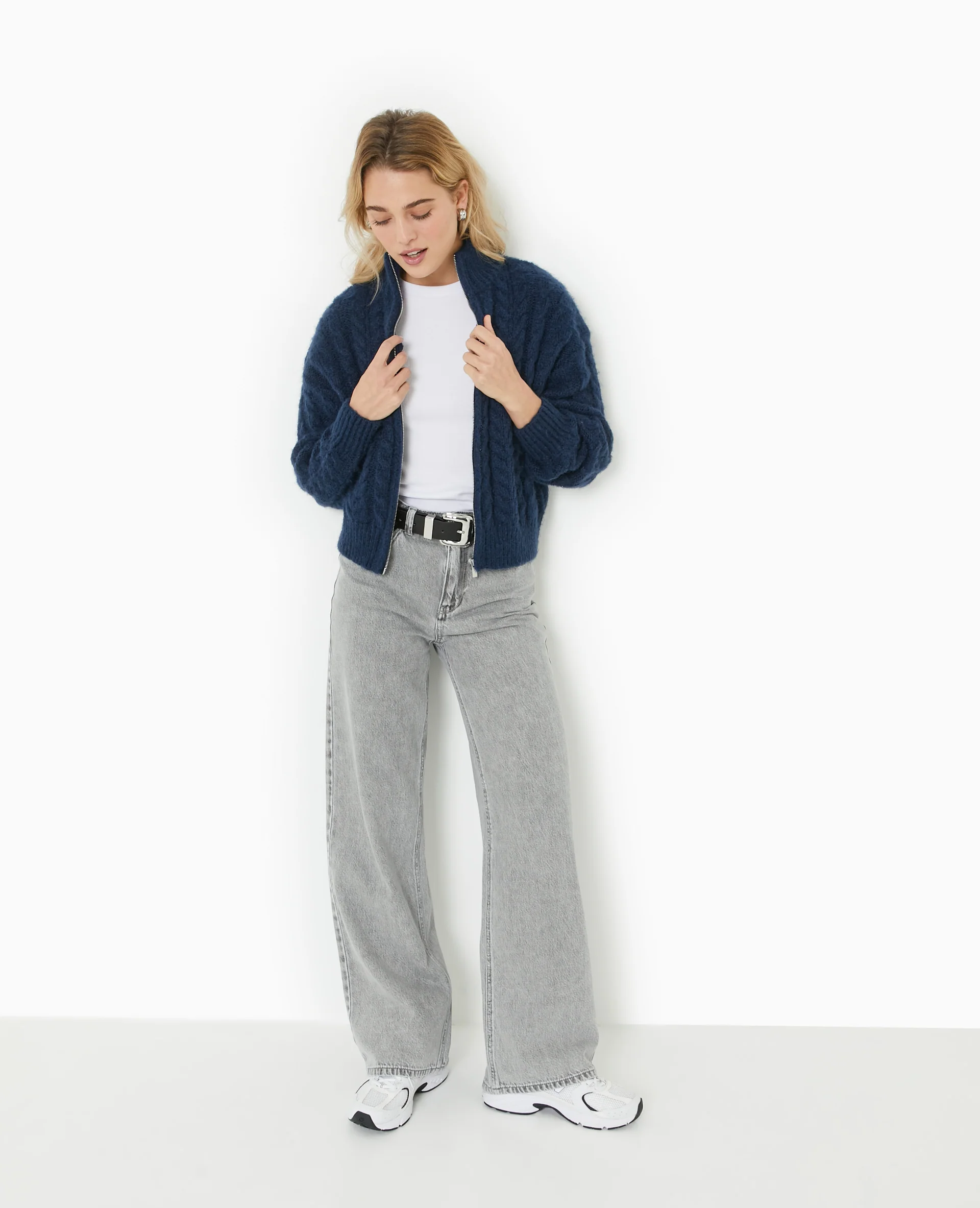 Gilet zippé en maille torsadée