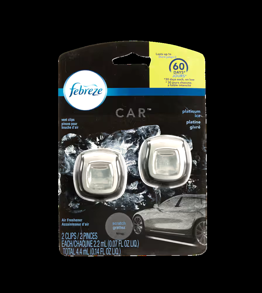 Febreze Car Air Freshener Vent Clip Platinum Ice Scent, .07 oz, 2 Count