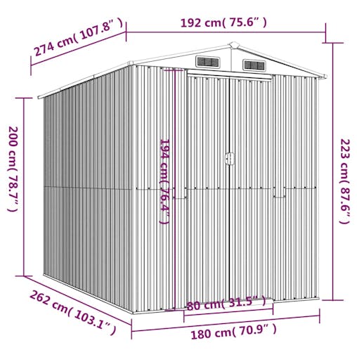NNEVL Garden Shed Dark Brown 192x274x223 cm Galvanised Steel
