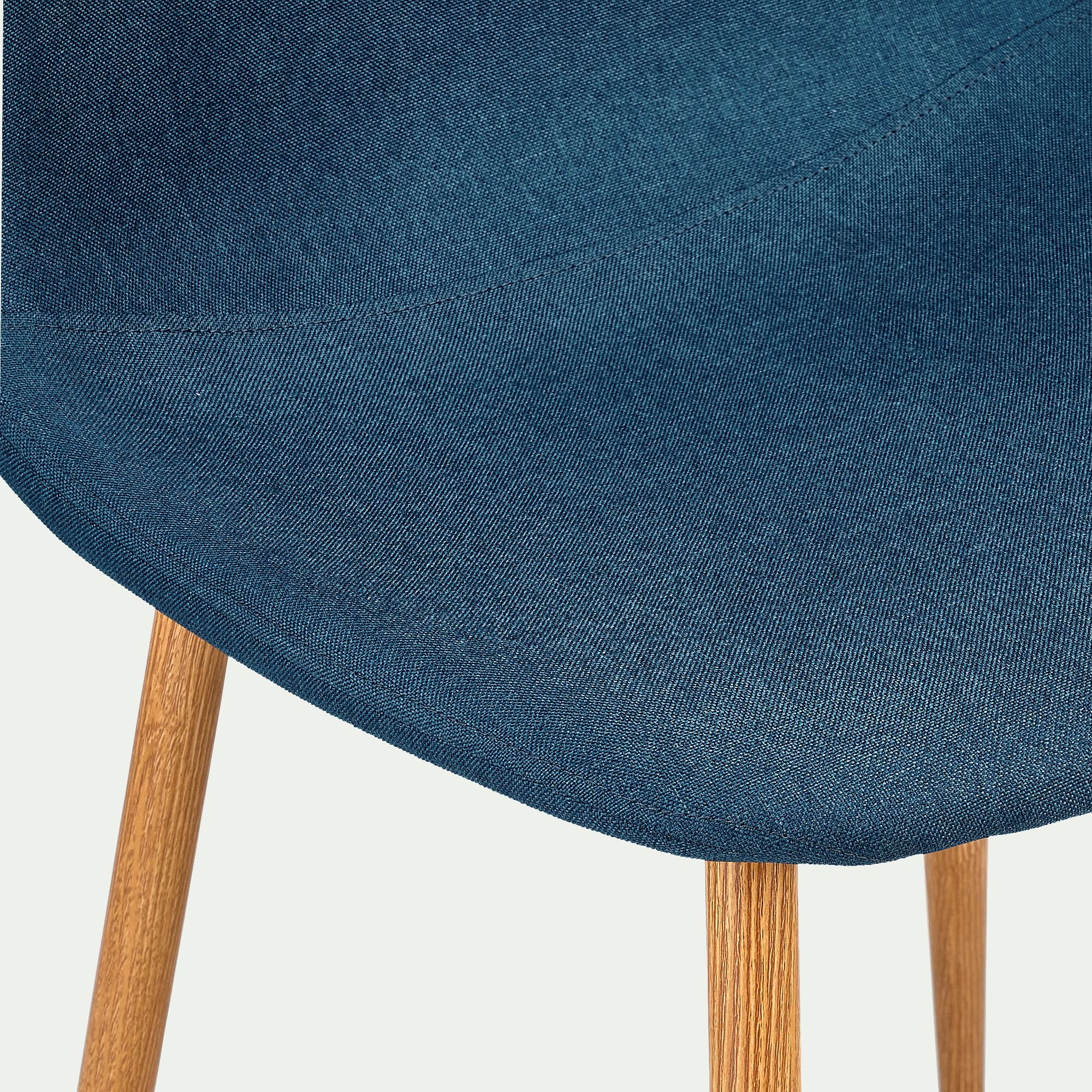LOANA - Chaise en acier effet bois et tissu - bleu figuerolles