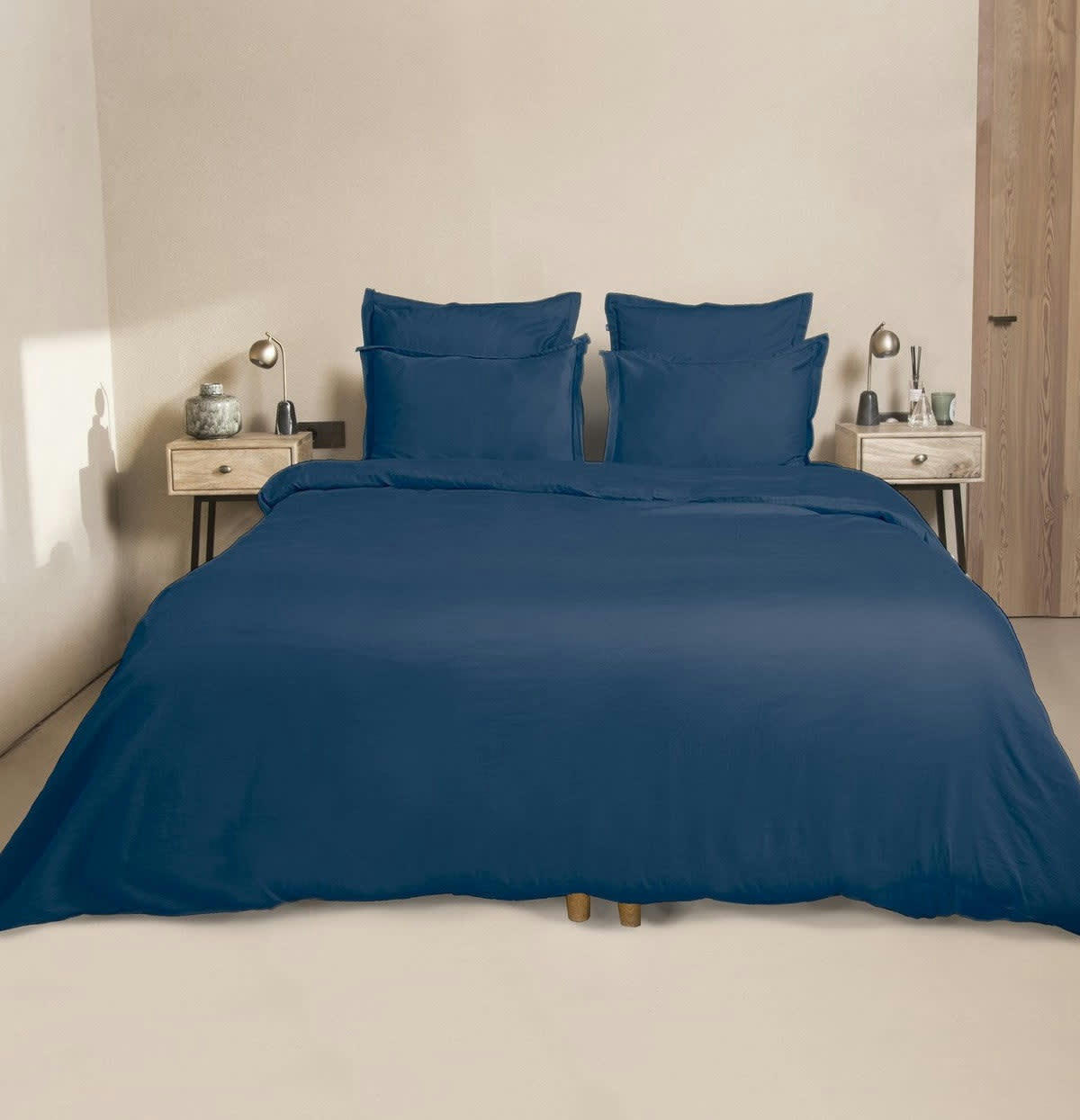 JULIA - Taie d'oreiller (x2) satin de coton  65x65 bleu indigo