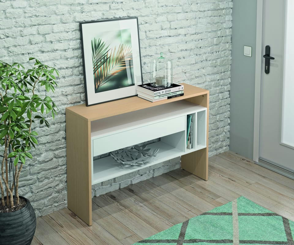 CHOROMELA - Console effet bois chêne clair et blanc