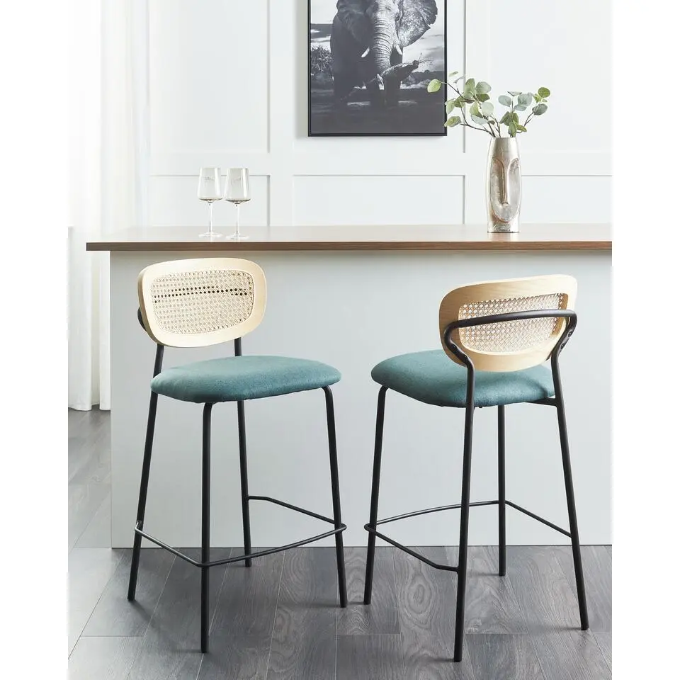 MAYETTA - Barkruk set van 2 - Blauwgroen - Polyester