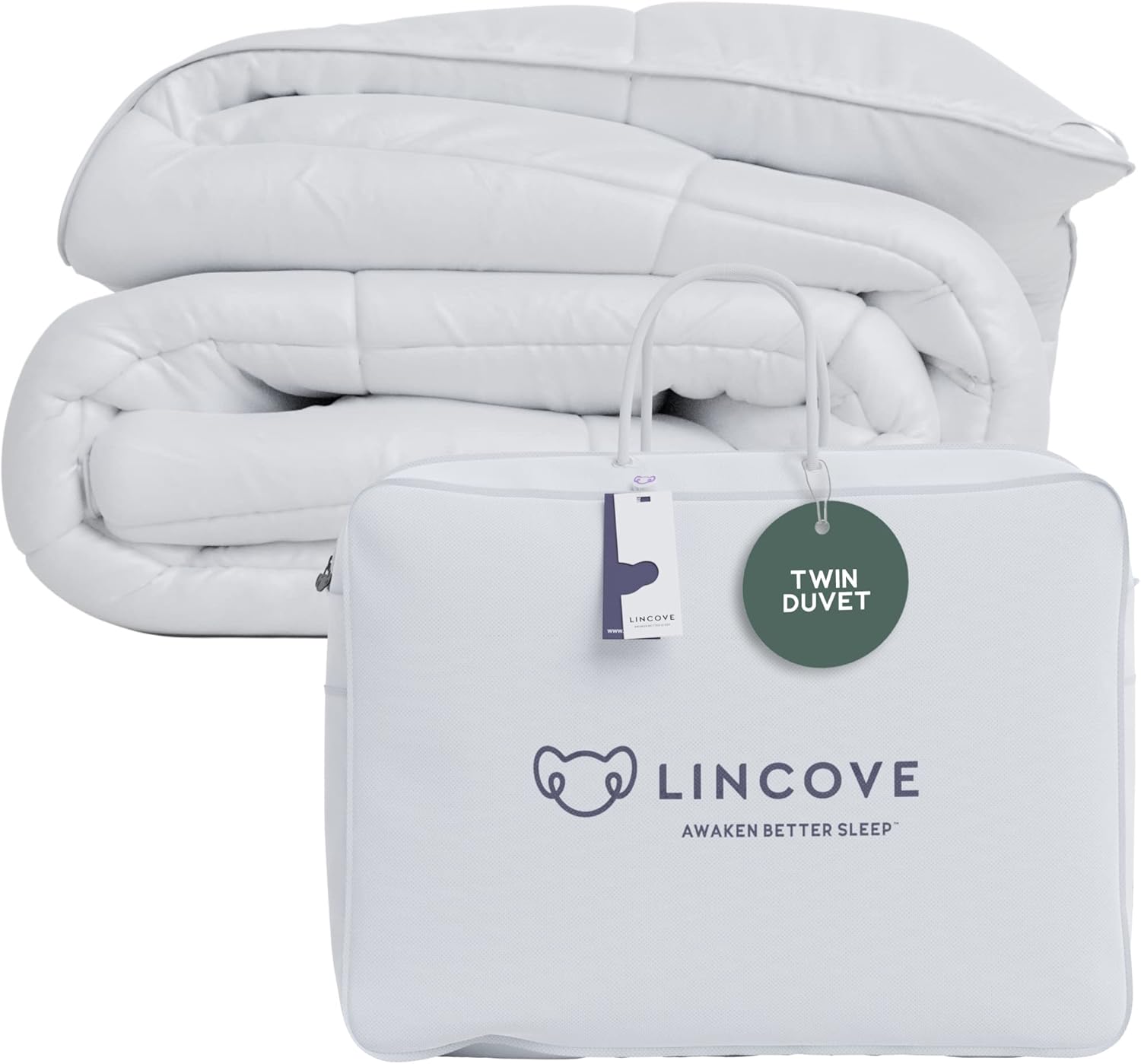 Lincove Canadian Down Comforter – Extremely Soft and Lightweight Duvet Insert – Corner Loops in Each Corner, 600 Thread Count - 100% Cotton Sateen Shell, Twin