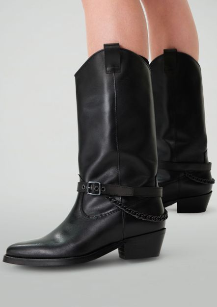 Zwarte leren cowboylaarzen met buckle