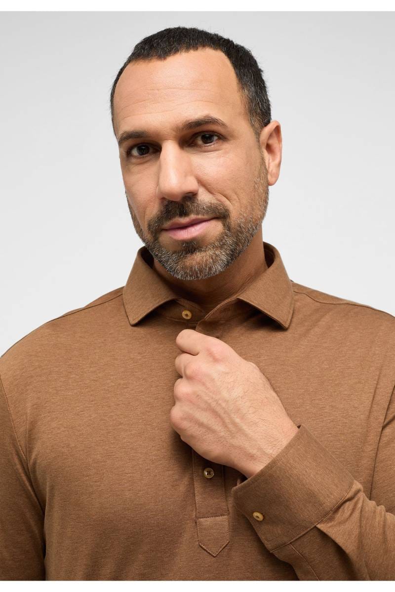 ETERNA 1863 Modern Fit Longsleeve Poloshirt beige-braun, Einfarbig