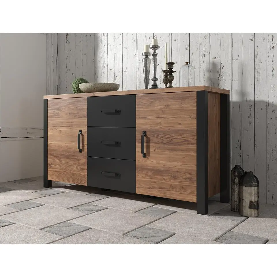 Meubella - Dressoir Olivia - Zwart - Eiken - 147 cm