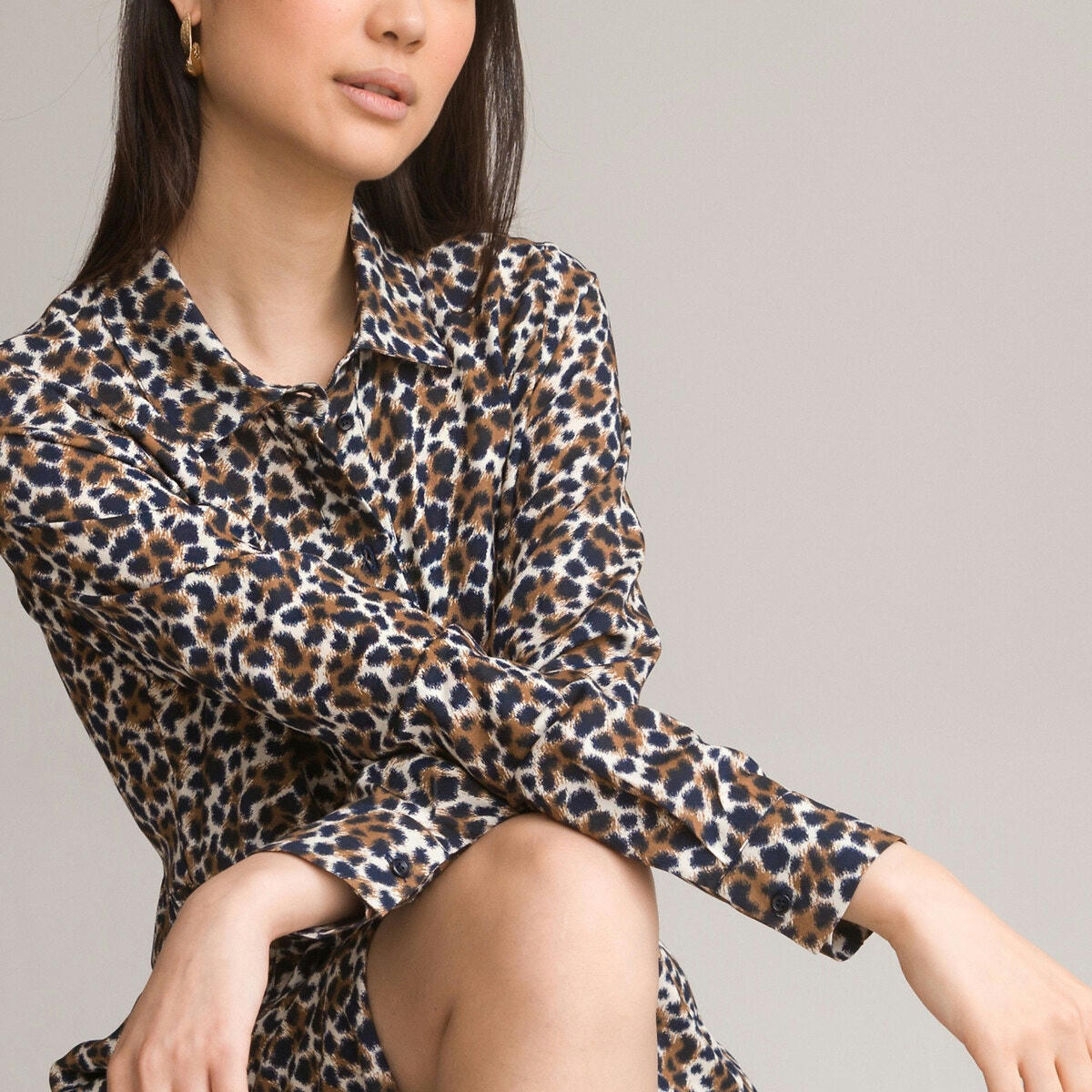 Robe-chemise maxi longue, imprimé animalier