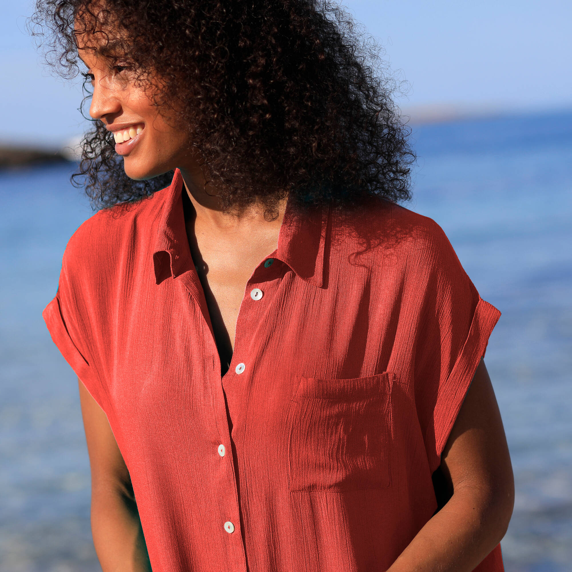Robe de plage unie, crépon