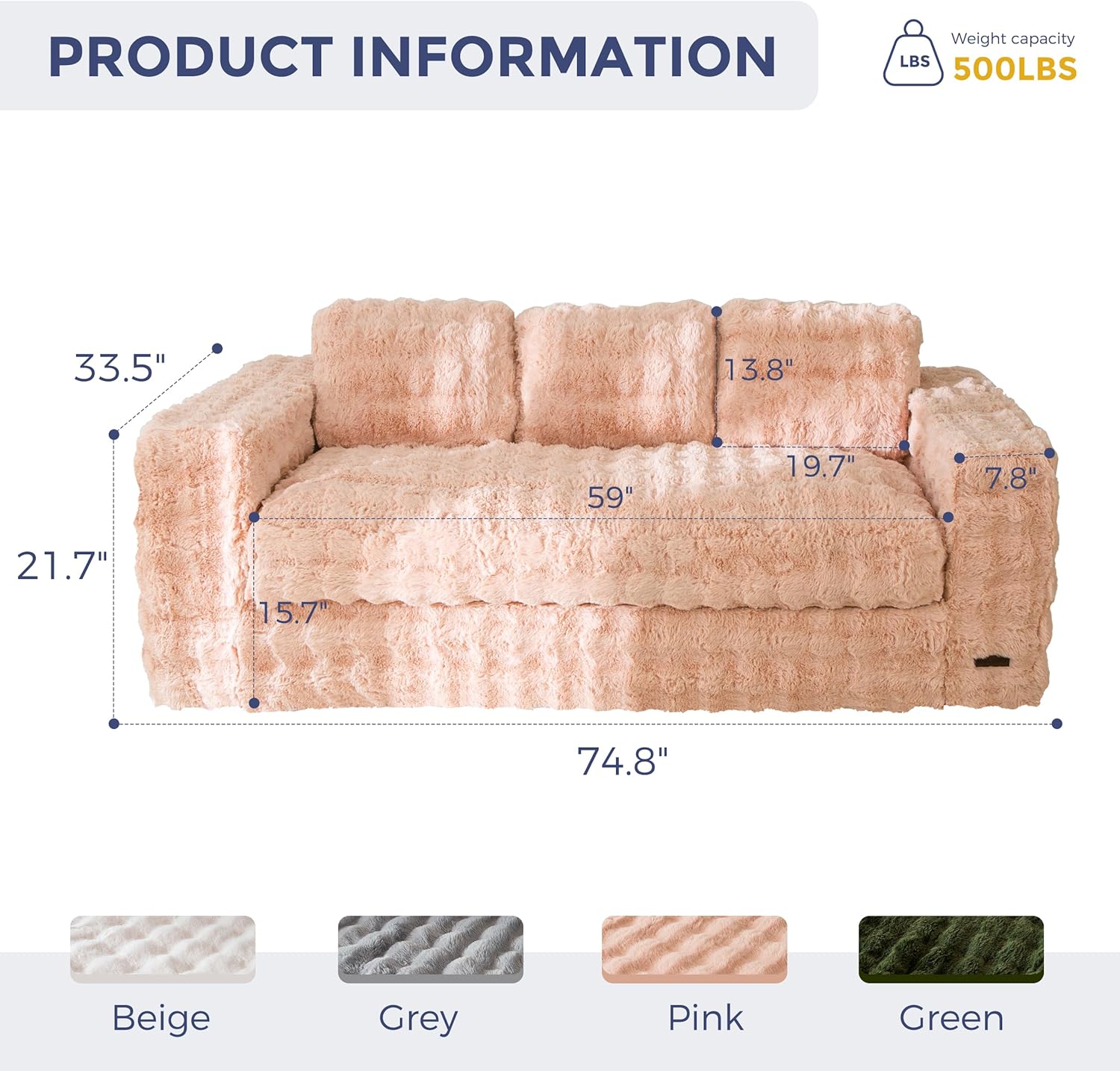 MAXYOYO 3-Seater Boneless Sofa Couch, Modern Bubbled Sofa for Living Room, Soft Bean Bag Chair High-Density Foam Couch with Pillows, No Assembly Required