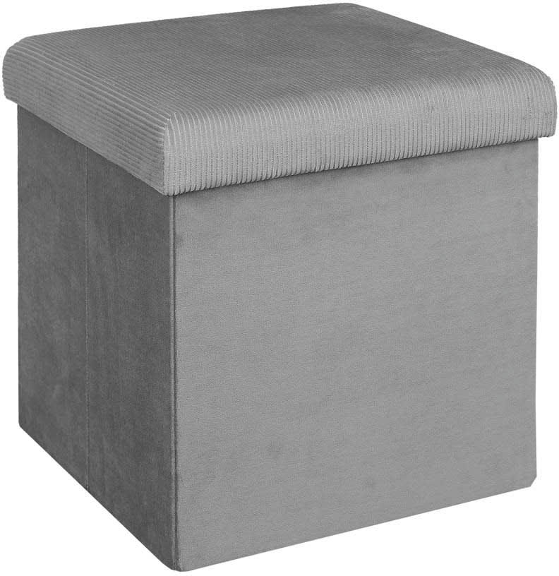 GIULIA - Pouf coffre de rangement velours côtelé gris souris