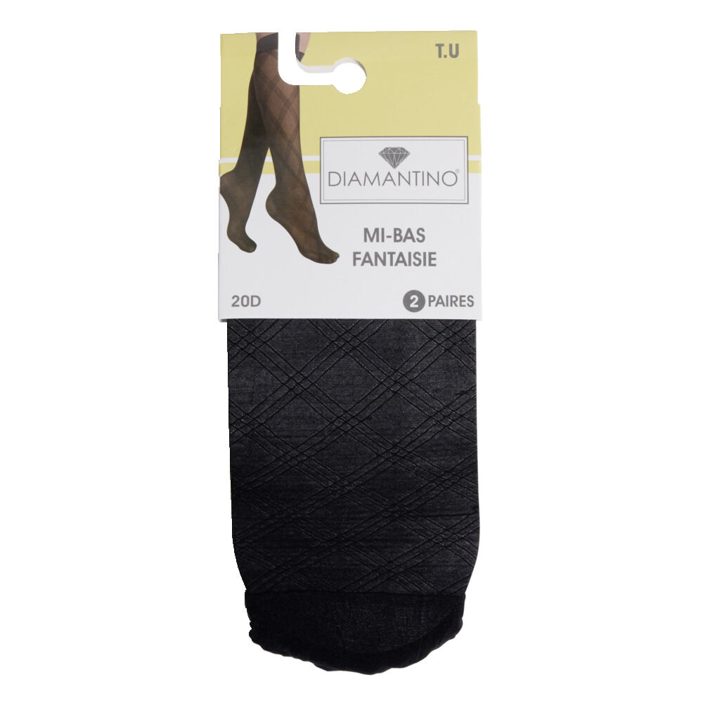 Lot de 2 paires de mi-bas noir femme polyamide et tulle fantaisie 20D