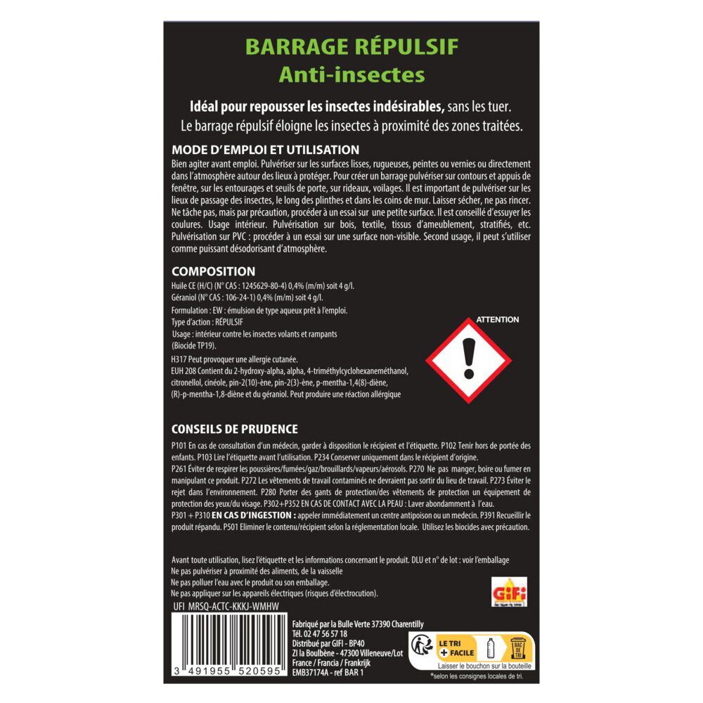 Répulsif barrage anti insectes 1 L