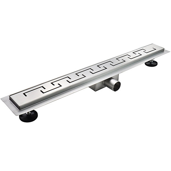 Caniveau de douche GREA motif grec L.80 cm inox, débit 36L/min, anti-odeurs   filtres -SANIVERRE
